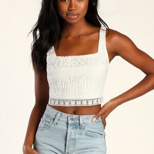 Lulus Romance Forever White Crochet Lace Crop Top - Size M